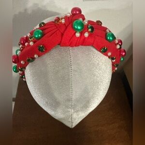 Christmas beaded red headband rhinestone red and green beaded headband